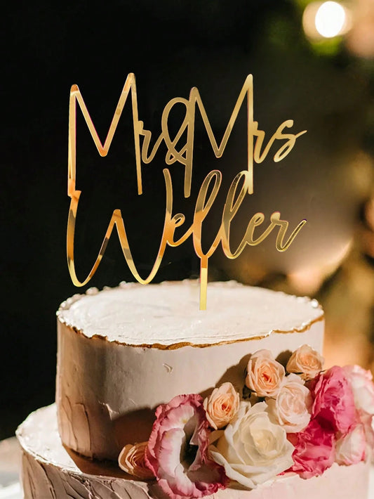 Personalized Wedding Mr And Mrs Cake Topper Custom Rustic Wedding Bride & Groom Names Cake Topper Decoration Waterproof, Ornamental Exquisite, Stylish, Fashionable, Vintage Custom Ornamental, Tea Room