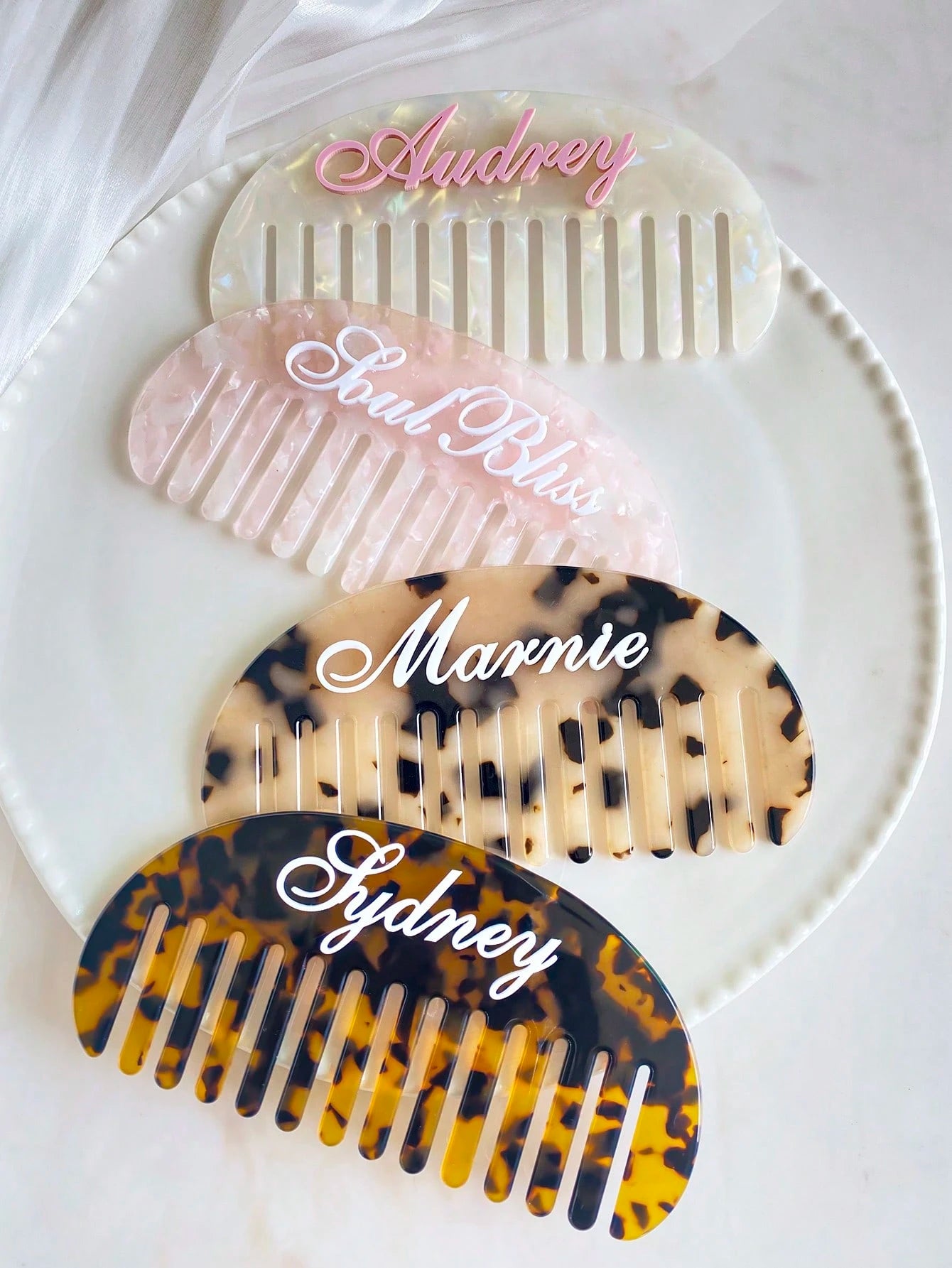 Personalized Women's Hair Fork, Retro Acetate Design With Faux Pearl Textured Leopard Pattern, Name Customization Hair Accessory, Wide Tooth Comb Hair Clip, Bridesmaid Bride Gift, French Hair Comb, Ba