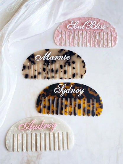 Personalized Women's Hair Fork, Retro Acetate Design With Faux Pearl Textured Leopard Pattern, Name Customization Hair Accessory, Wide Tooth Comb Hair Clip, Bridesmaid Bride Gift, French Hair Comb, Ba