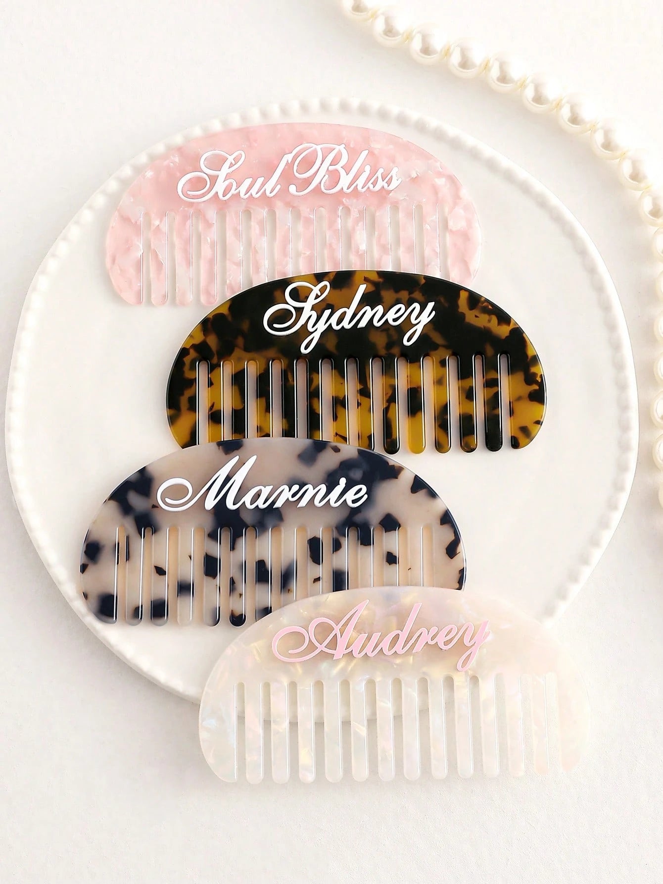 Personalized Women's Hair Fork, Retro Acetate Design With Faux Pearl Textured Leopard Pattern, Name Customization Hair Accessory, Wide Tooth Comb Hair Clip, Bridesmaid Bride Gift, French Hair Comb, Ba