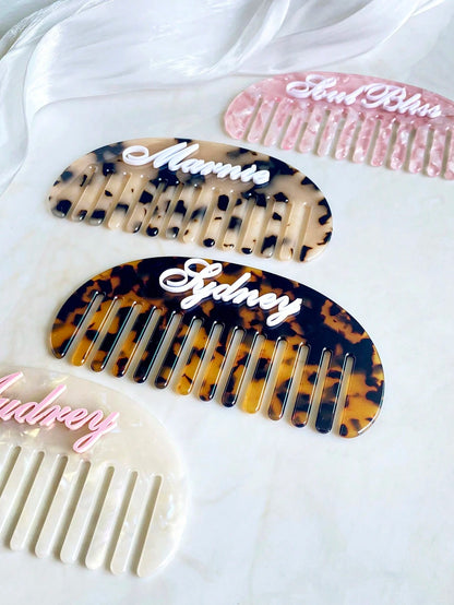 Personalized Women's Hair Fork, Retro Acetate Design With Faux Pearl Textured Leopard Pattern, Name Customization Hair Accessory, Wide Tooth Comb Hair Clip, Bridesmaid Bride Gift, French Hair Comb, Ba