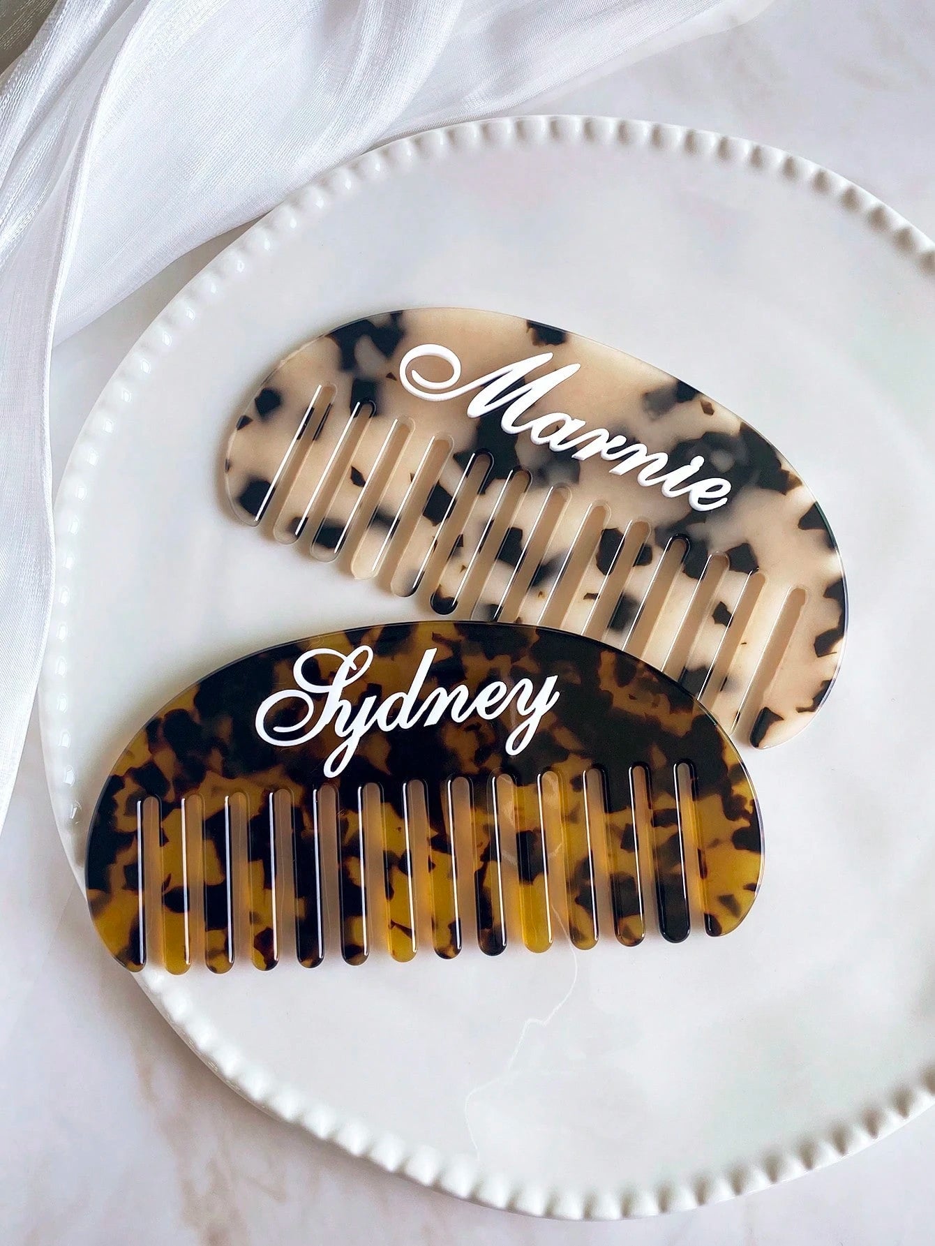 Personalized Women's Hair Fork, Retro Acetate Design With Faux Pearl Textured Leopard Pattern, Name Customization Hair Accessory, Wide Tooth Comb Hair Clip, Bridesmaid Bride Gift, French Hair Comb, Ba