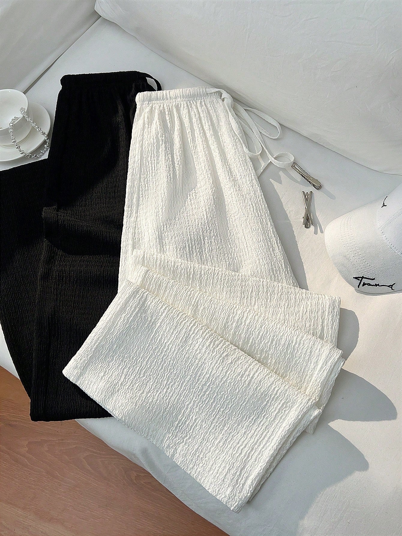 PETITE Classic Black & White Design Minimalist Casual Commuter All-Match French Chic Relaxed Fit Straight Leg Women Pants, Summer New Arrival,Petite Women