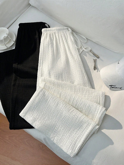 PETITE Classic Black & White Design Minimalist Casual Commuter All-Match French Chic Relaxed Fit Straight Leg Women Pants, Summer New Arrival,Petite Women