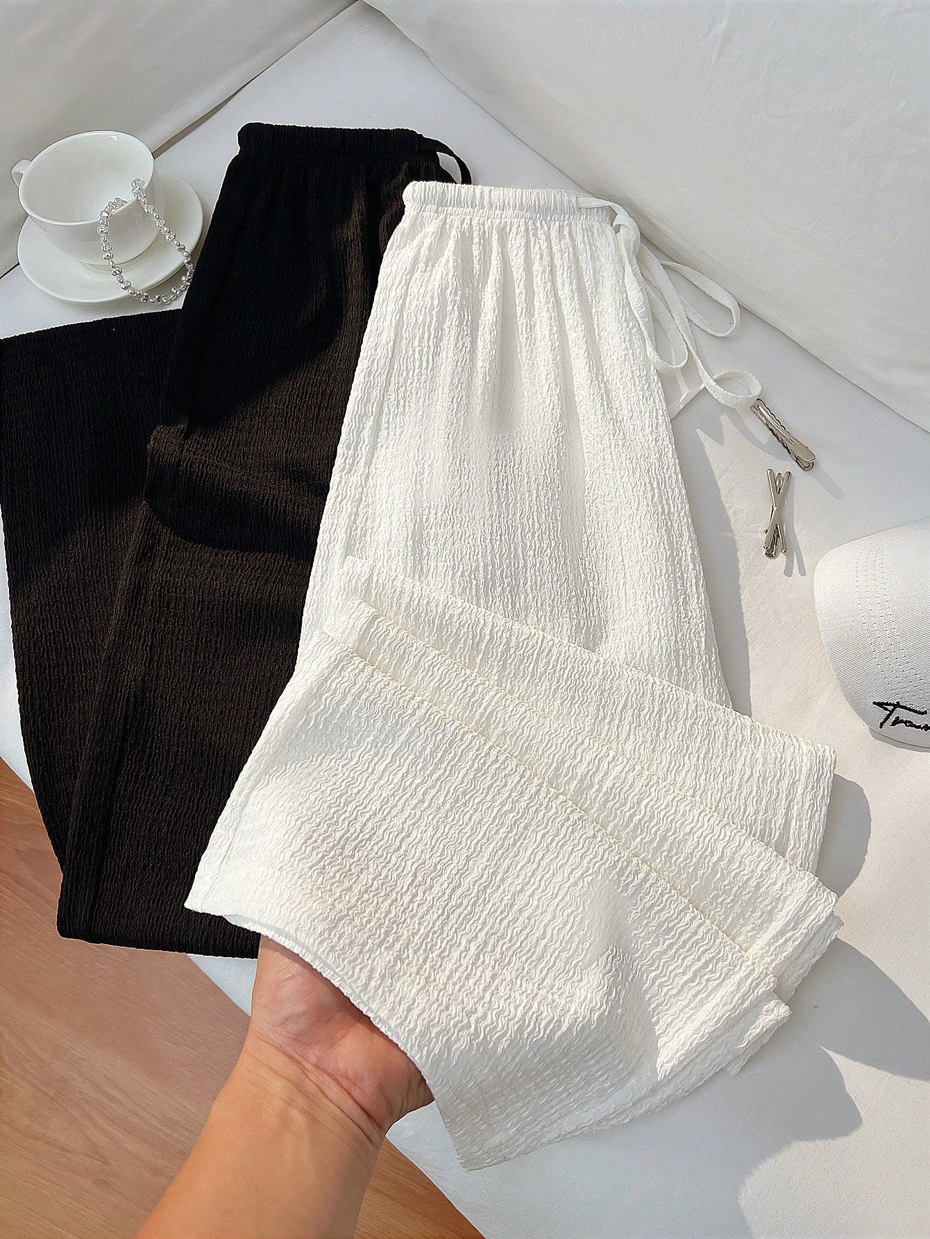 PETITE Classic Black & White Design Minimalist Casual Commuter All-Match French Chic Relaxed Fit Straight Leg Women Pants, Summer New Arrival,Petite Women