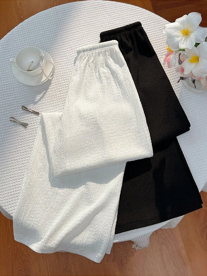 PETITE Classic Black & White Design Minimalist Casual Commuter All-Match French Chic Relaxed Fit Straight Leg Women Pants, Summer New Arrival,Petite Women