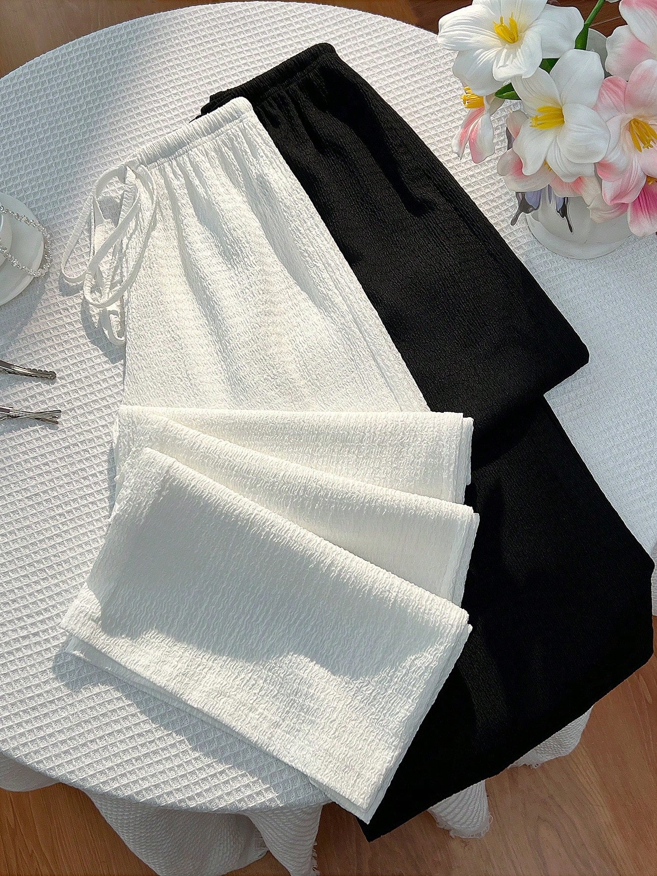 PETITE Classic Black & White Design Minimalist Casual Commuter All-Match French Chic Relaxed Fit Straight Leg Women Pants, Summer New Arrival,Petite Women