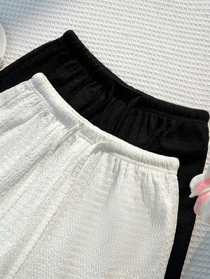 PETITE Classic Black & White Design Minimalist Casual Commuter All-Match French Chic Relaxed Fit Straight Leg Women Pants, Summer New Arrival,Petite Women
