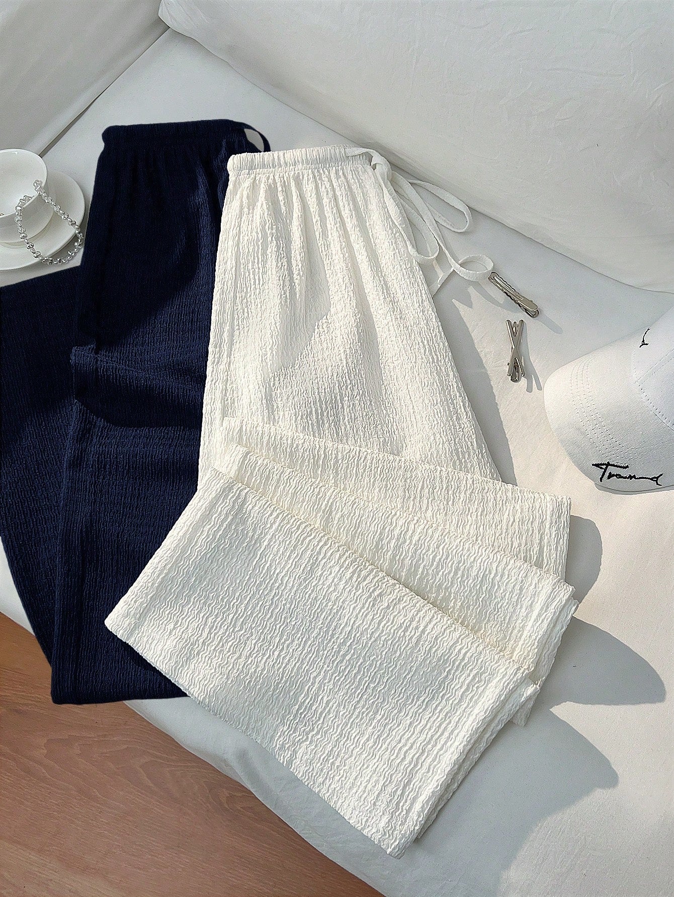 PETITE Classic Black & White Design Minimalist Casual Commuter All-Match French Chic Relaxed Fit Straight Leg Women Pants, Summer New Arrival,Petite Women