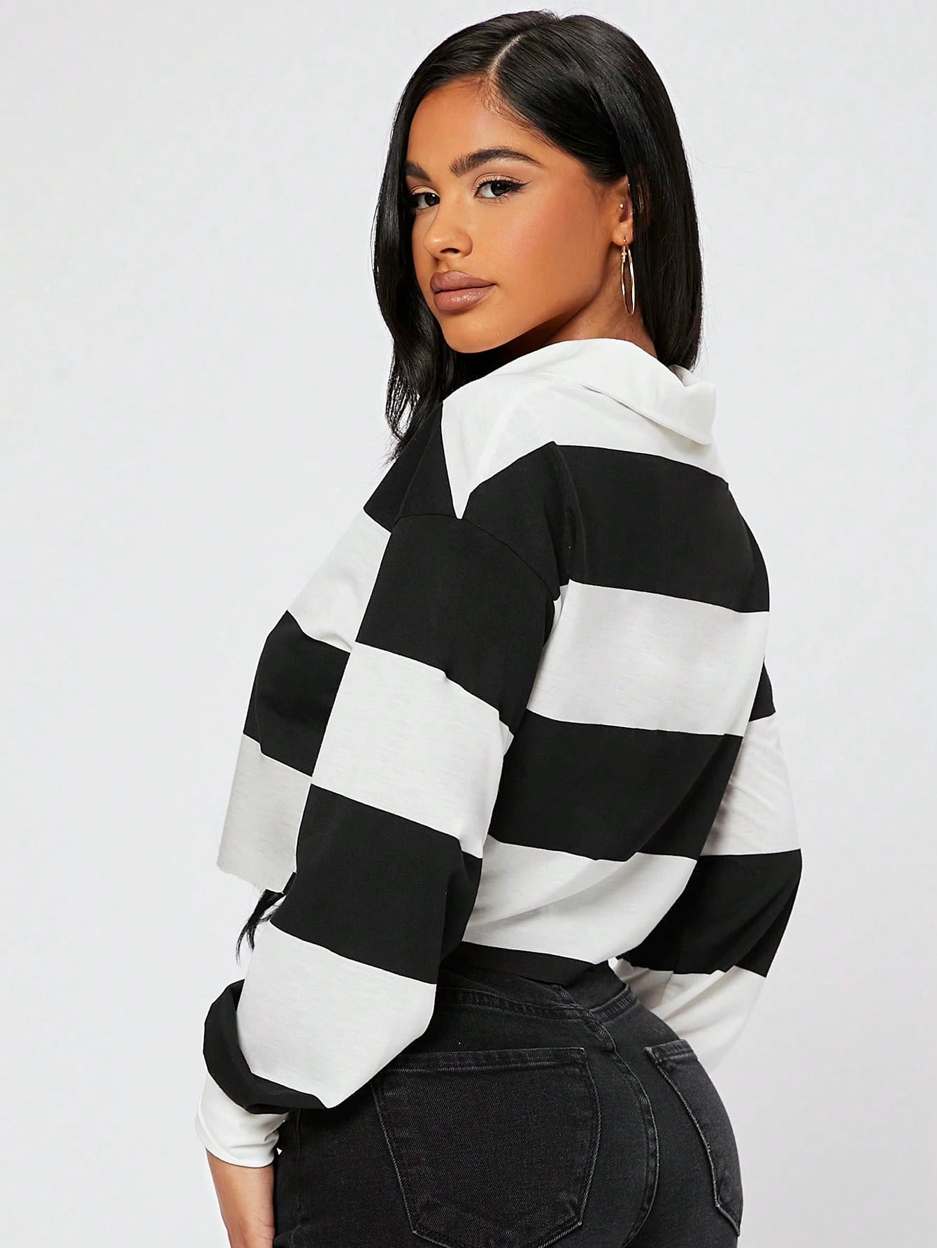 PETITE Half Button Colorblock Drop Shoulder Spring Crop Tee,Petite Women