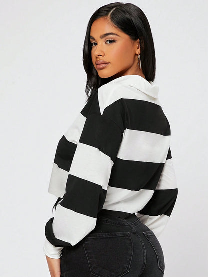PETITE Half Button Colorblock Drop Shoulder Spring Crop Tee,Petite Women