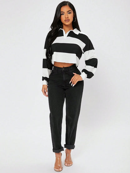 PETITE Half Button Colorblock Drop Shoulder Spring Crop Tee,Petite Women