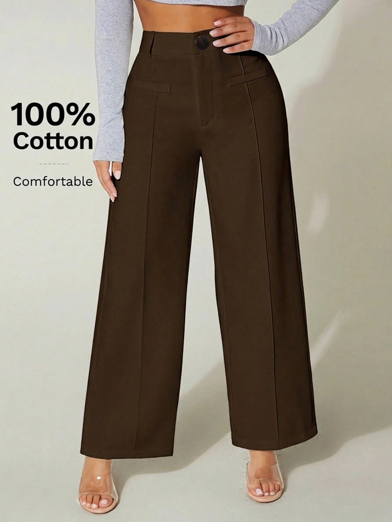 PETITE High Waist Wide Leg Summer Dress Pants 100% Cotton,Petite Women