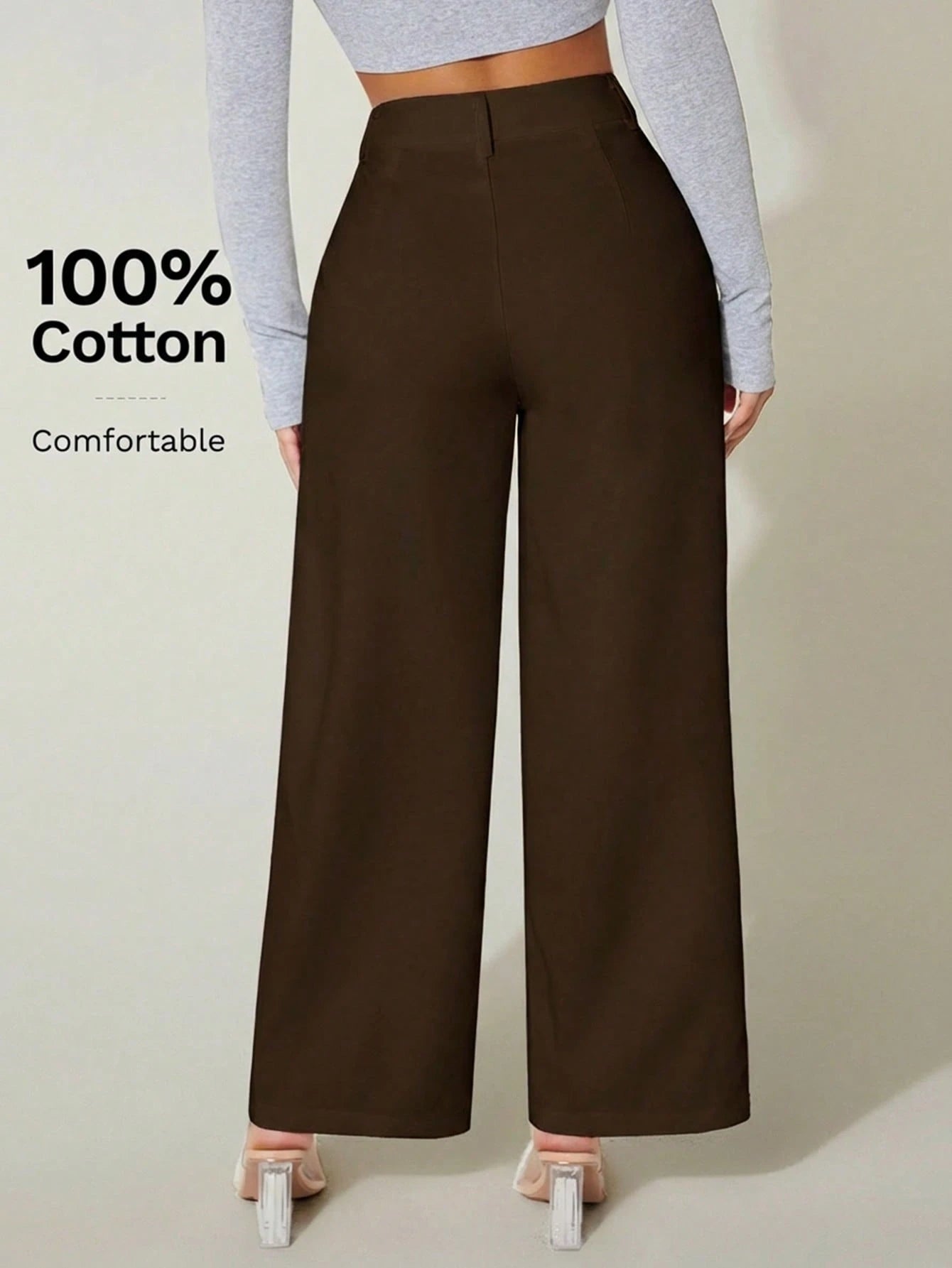 PETITE High Waist Wide Leg Summer Dress Pants 100% Cotton,Petite Women