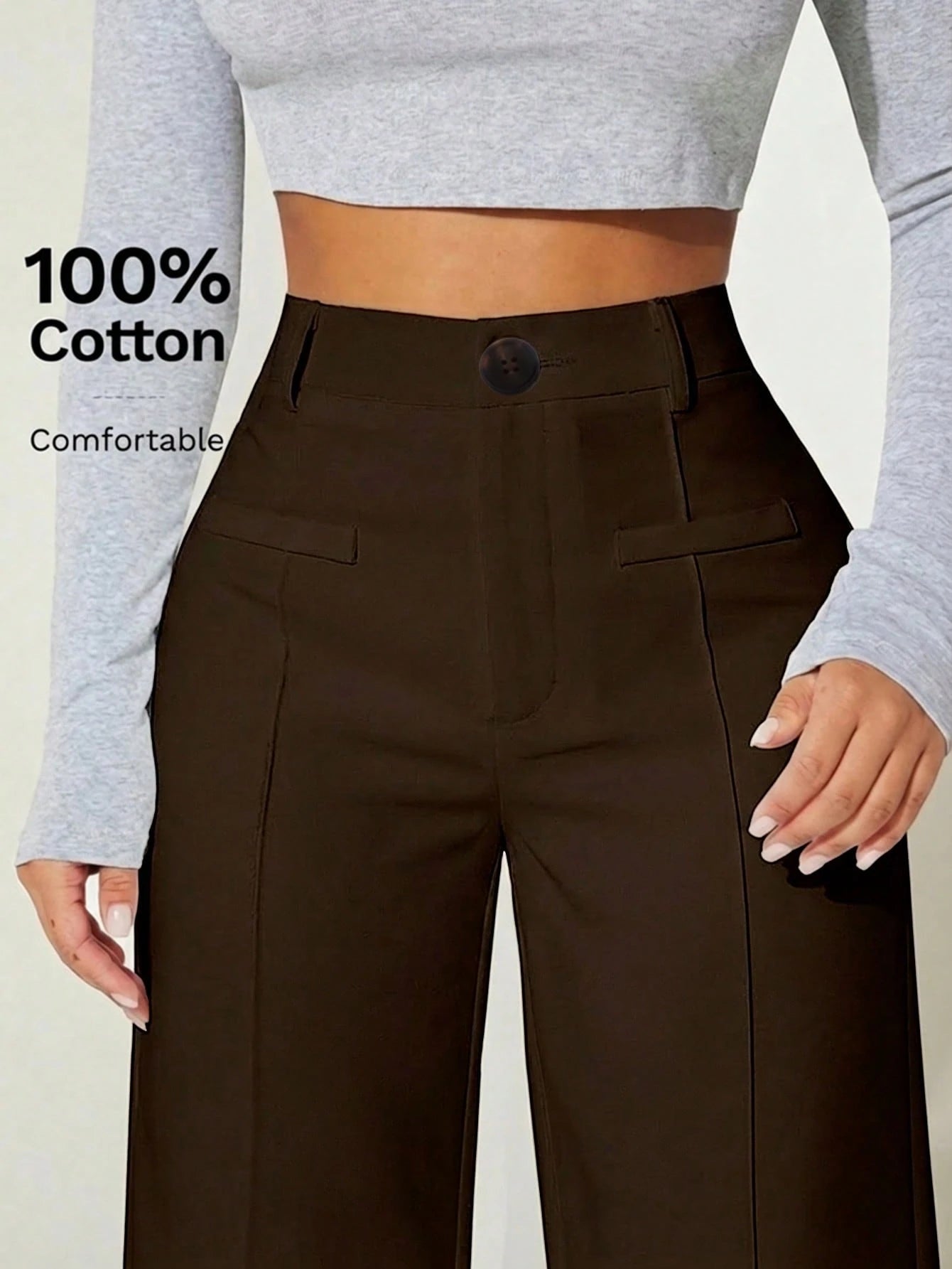 PETITE High Waist Wide Leg Summer Dress Pants 100% Cotton,Petite Women