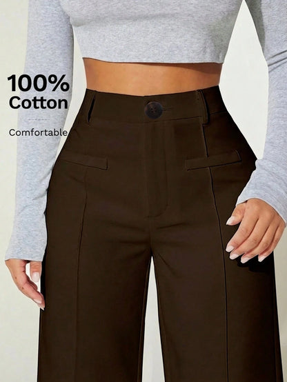 PETITE High Waist Wide Leg Summer Dress Pants 100% Cotton,Petite Women