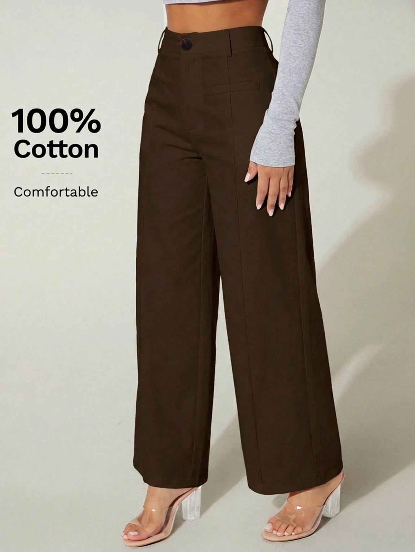 PETITE High Waist Wide Leg Summer Dress Pants 100% Cotton,Petite Women