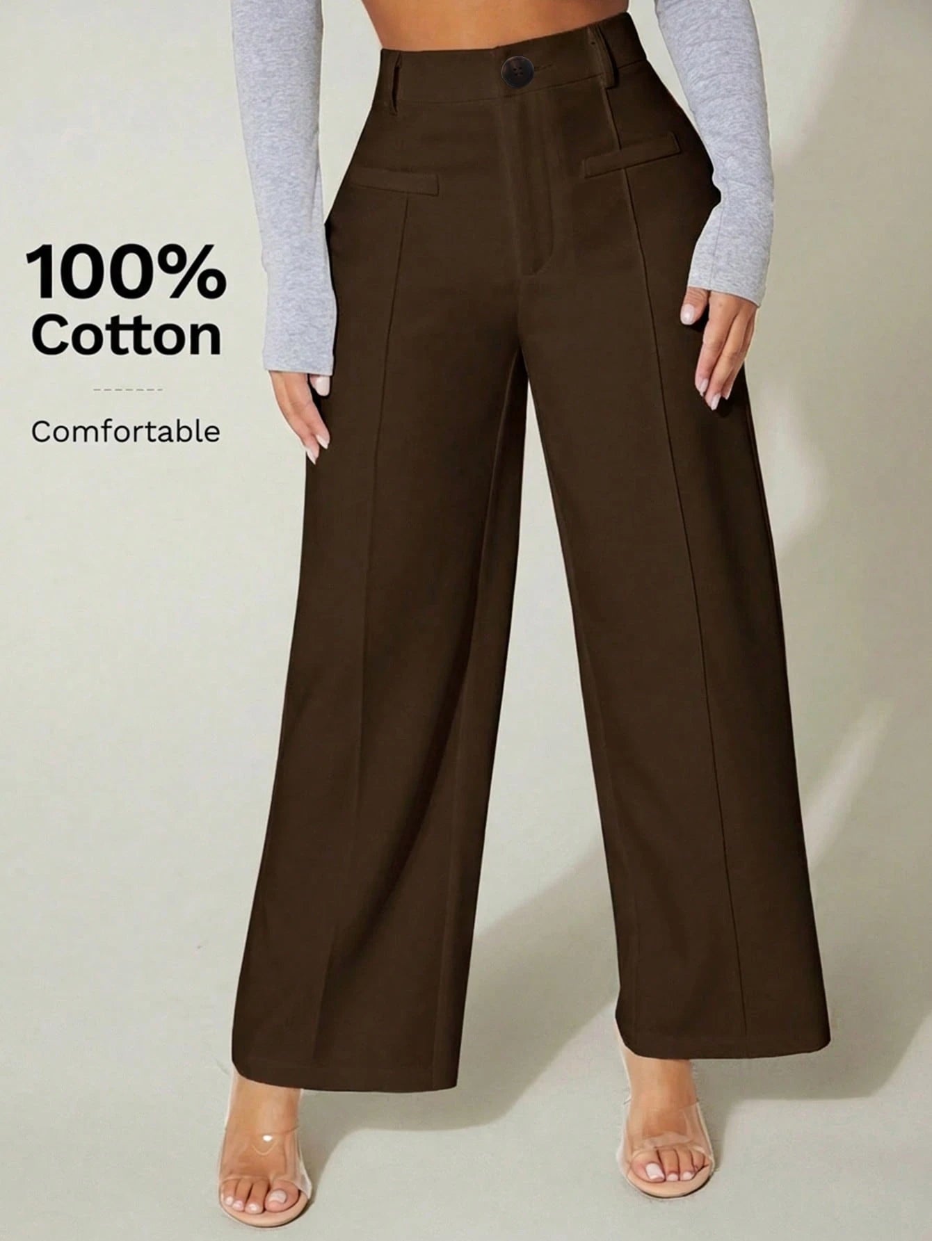 PETITE High Waist Wide Leg Summer Dress Pants 100% Cotton,Petite Women