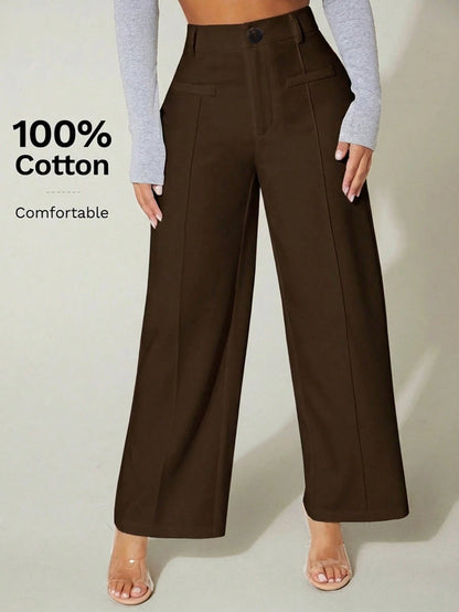 PETITE High Waist Wide Leg Summer Dress Pants 100% Cotton,Petite Women