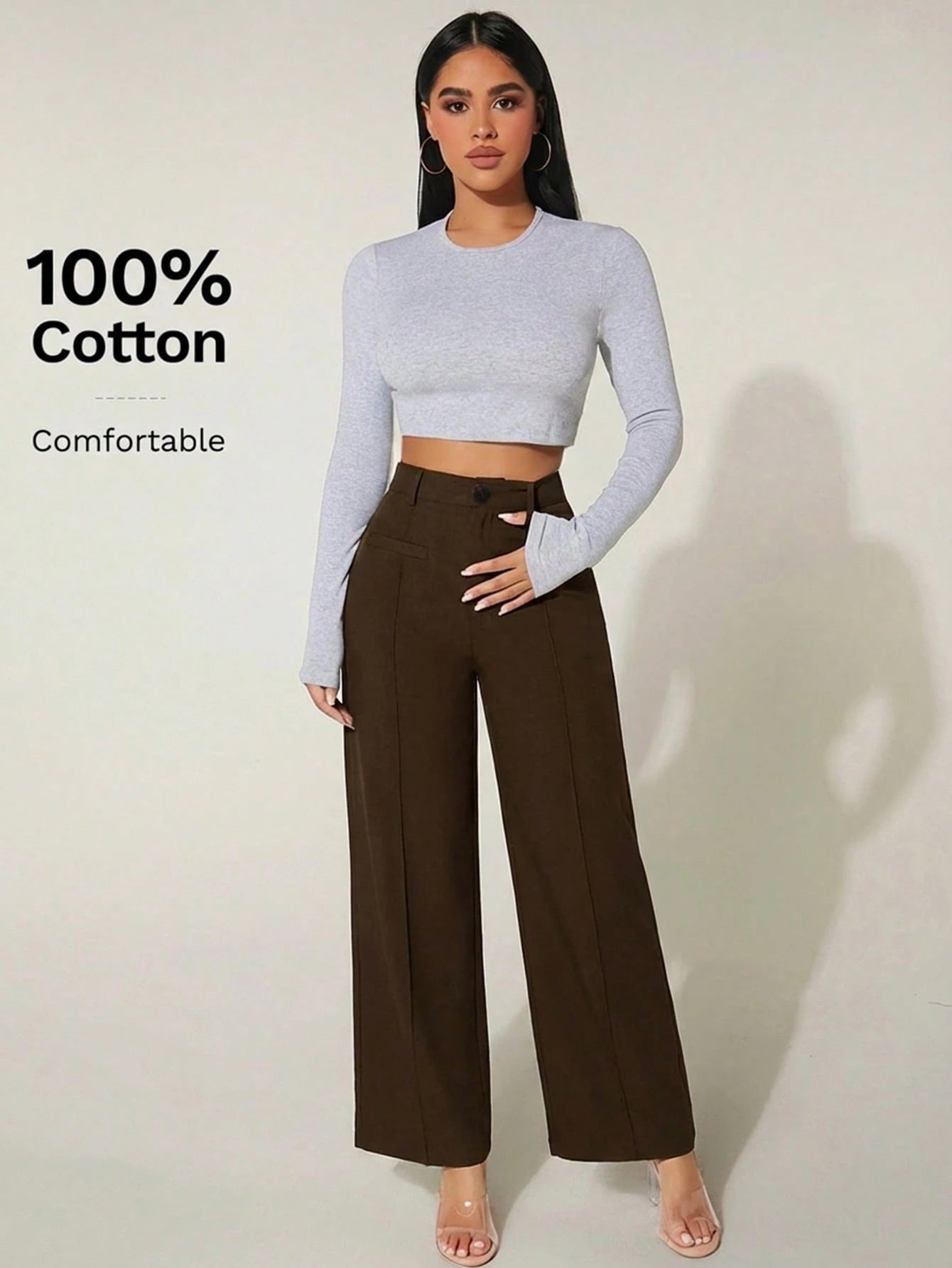 PETITE High Waist Wide Leg Summer Dress Pants 100% Cotton,Petite Women
