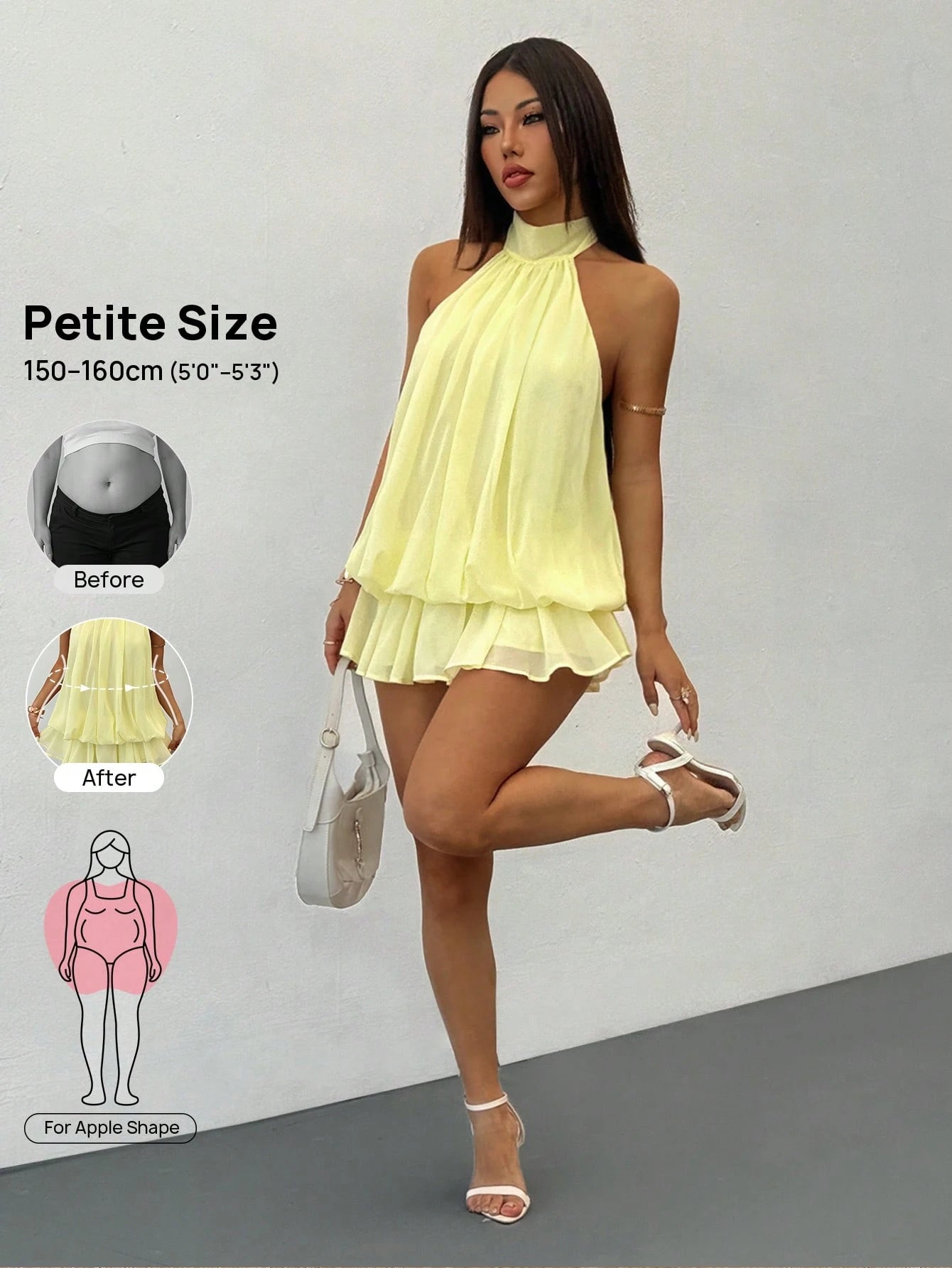 PETITE Women's Elegant Romantic Jacquard Fabric Halter Neck Tie Mini Dress, Party Vacation Date Outfit, Autumn/Winter Spring/Summer, Wedding White