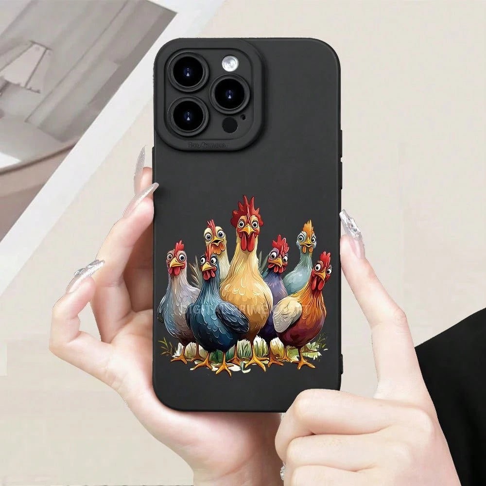 Phone Case: Colorful Chickens Pattern Phone Case TPU Creative Hot Selling Fun Camera Shockproof Protective For IPhone 17 16 15 14 13 12 11 Pro Max Plus Pro Air Mini Xr Xs X Max SE 7 8G Plus,Suitable F
