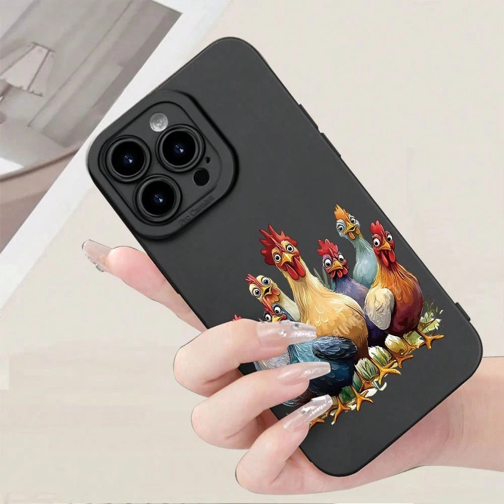 Phone Case: Colorful Chickens Pattern Phone Case TPU Creative Hot Selling Fun Camera Shockproof Protective For IPhone 17 16 15 14 13 12 11 Pro Max Plus Pro Air Mini Xr Xs X Max SE 7 8G Plus,Suitable F