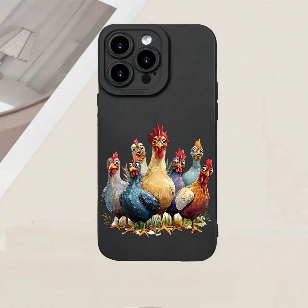 Phone Case: Colorful Chickens Pattern Phone Case TPU Creative Hot Selling Fun Camera Shockproof Protective For IPhone 17 16 15 14 13 12 11 Pro Max Plus Pro Air Mini Xr Xs X Max SE 7 8G Plus,Suitable F