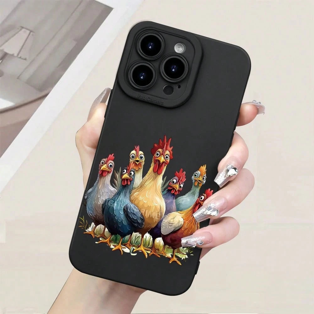 Phone Case: Colorful Chickens Pattern Phone Case TPU Creative Hot Selling Fun Camera Shockproof Protective For IPhone 17 16 15 14 13 12 11 Pro Max Plus Pro Air Mini Xr Xs X Max SE 7 8G Plus,Suitable F