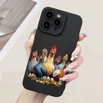Phone Case: Colorful Chickens Pattern Phone Case TPU Creative Hot Selling Fun Camera Shockproof Protective For IPhone 17 16 15 14 13 12 11 Pro Max Plus Pro Air Mini Xr Xs X Max SE 7 8G Plus,Suitable F