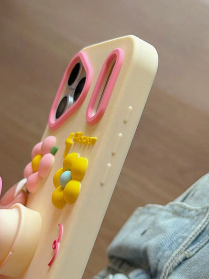 Pink Flower Expandable Phone Holder Suitable Compatible With Iphone 17 Pro Max, 17 New, 15 Creative, 14 Niche, 13 Female, 17 Pro, Silicone Shockproof Protective Case Compatible With Iphone 16 Pro Max