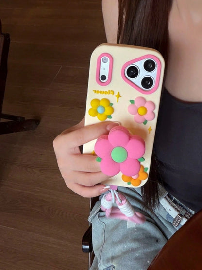 Pink Flower Expandable Phone Holder Suitable Compatible With Iphone 17 Pro Max, 17 New, 15 Creative, 14 Niche, 13 Female, 17 Pro, Silicone Shockproof Protective Case Compatible With Iphone 16 Pro Max