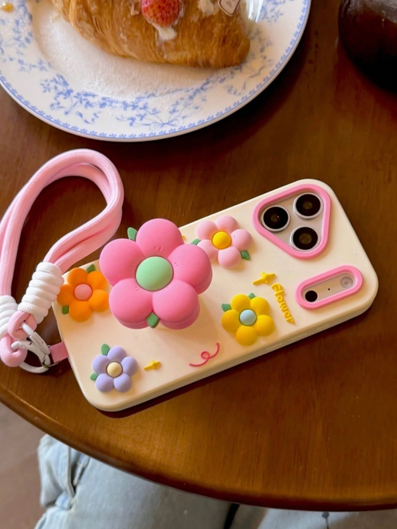 Pink Flower Expandable Phone Holder Suitable Compatible With Iphone 17 Pro Max, 17 New, 15 Creative, 14 Niche, 13 Female, 17 Pro, Silicone Shockproof Protective Case Compatible With Iphone 16 Pro Max