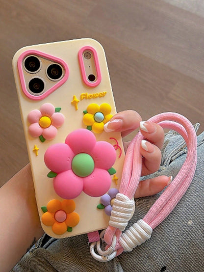 Pink Flower Expandable Phone Holder Suitable Compatible With Iphone 17 Pro Max, 17 New, 15 Creative, 14 Niche, 13 Female, 17 Pro, Silicone Shockproof Protective Case Compatible With Iphone 16 Pro Max