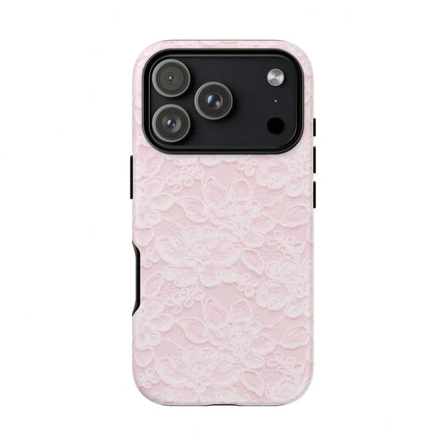 Pink Lace Fashion Shockproof Floral Blush 2-In-1 Phone Case Compatible With IPhone 17/16/15/14/13/12/11 Pro Max Birthday Gift Anniversary Party