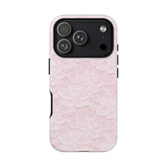 Pink Lace Fashion Shockproof Floral Blush 2-In-1 Phone Case Compatible With IPhone 17/16/15/14/13/12/11 Pro Max Birthday Gift Anniversary Party