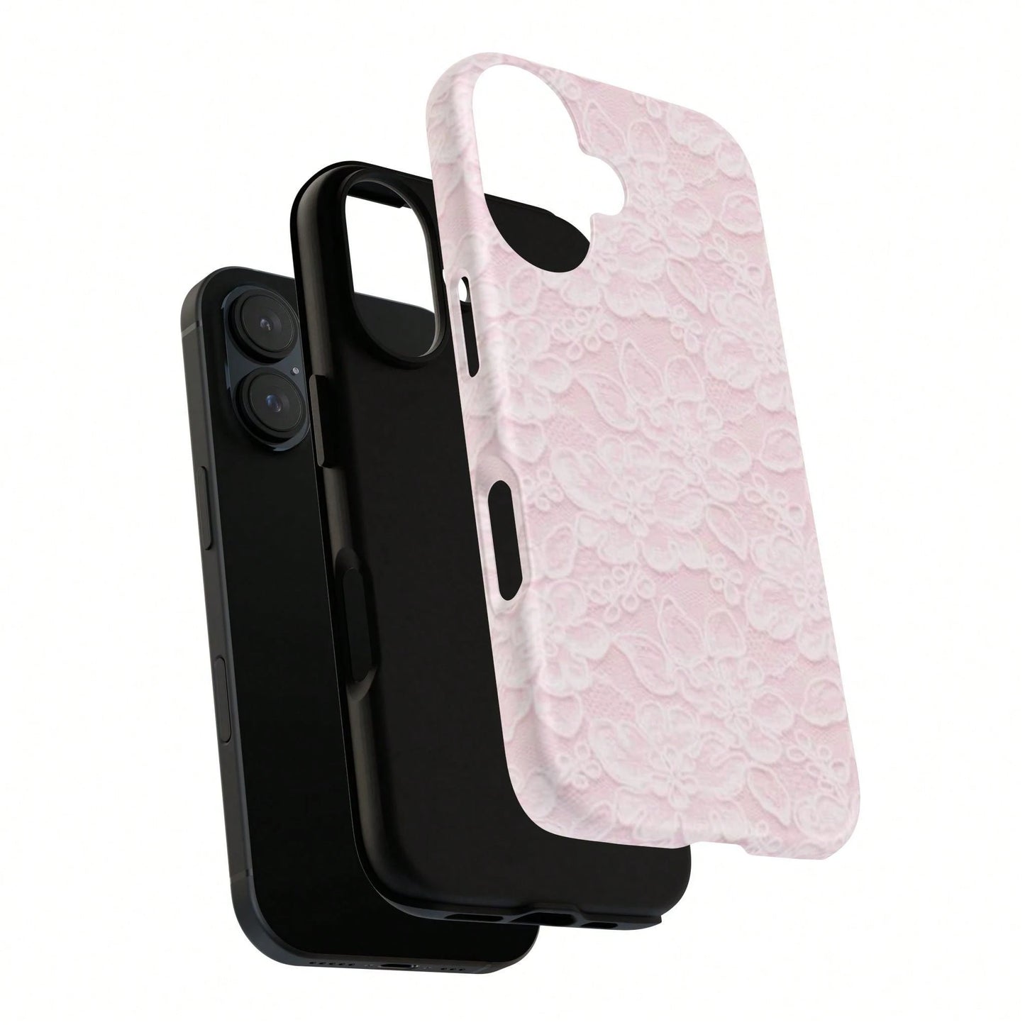 Pink Lace Fashion Shockproof Floral Blush 2-In-1 Phone Case Compatible With IPhone 17/16/15/14/13/12/11 Pro Max Birthday Gift Anniversary Party