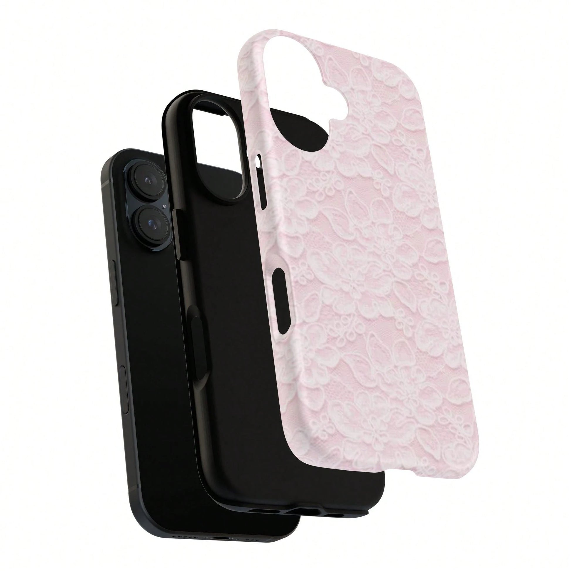 Pink Lace Fashion Shockproof Floral Blush 2-In-1 Phone Case Compatible With IPhone 17/16/15/14/13/12/11 Pro Max Birthday Gift Anniversary Party