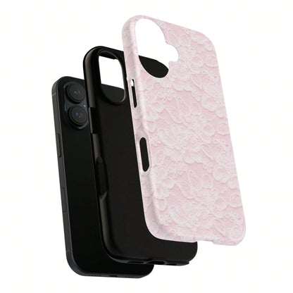 Pink Lace Fashion Shockproof Floral Blush 2-In-1 Phone Case Compatible With IPhone 17/16/15/14/13/12/11 Pro Max Birthday Gift Anniversary Party