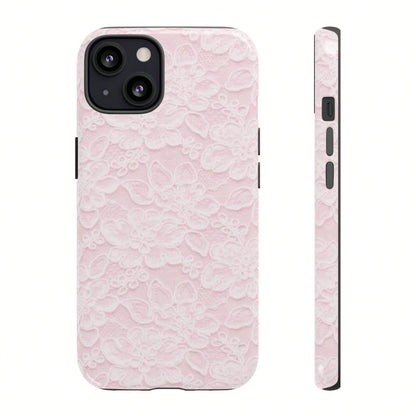 Pink Lace Fashion Shockproof Floral Blush 2-In-1 Phone Case Compatible With IPhone 17/16/15/14/13/12/11 Pro Max Birthday Gift Anniversary Party