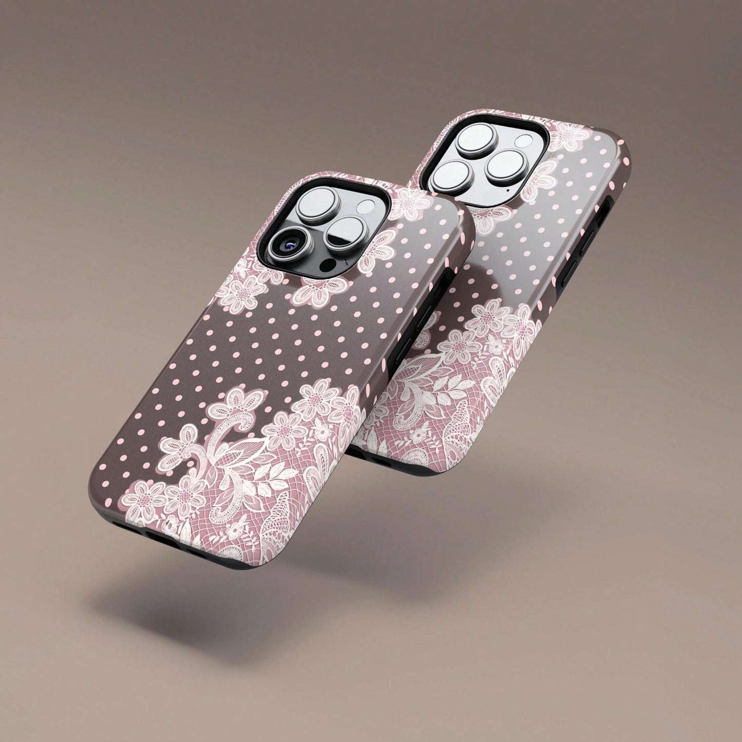 Pink Lace Fashion Shockproof Floral Blush 2-In-1 Phone Case Compatible With IPhone 17/16/15/14/13/12/11 Pro Max Birthday Gift Anniversary Party