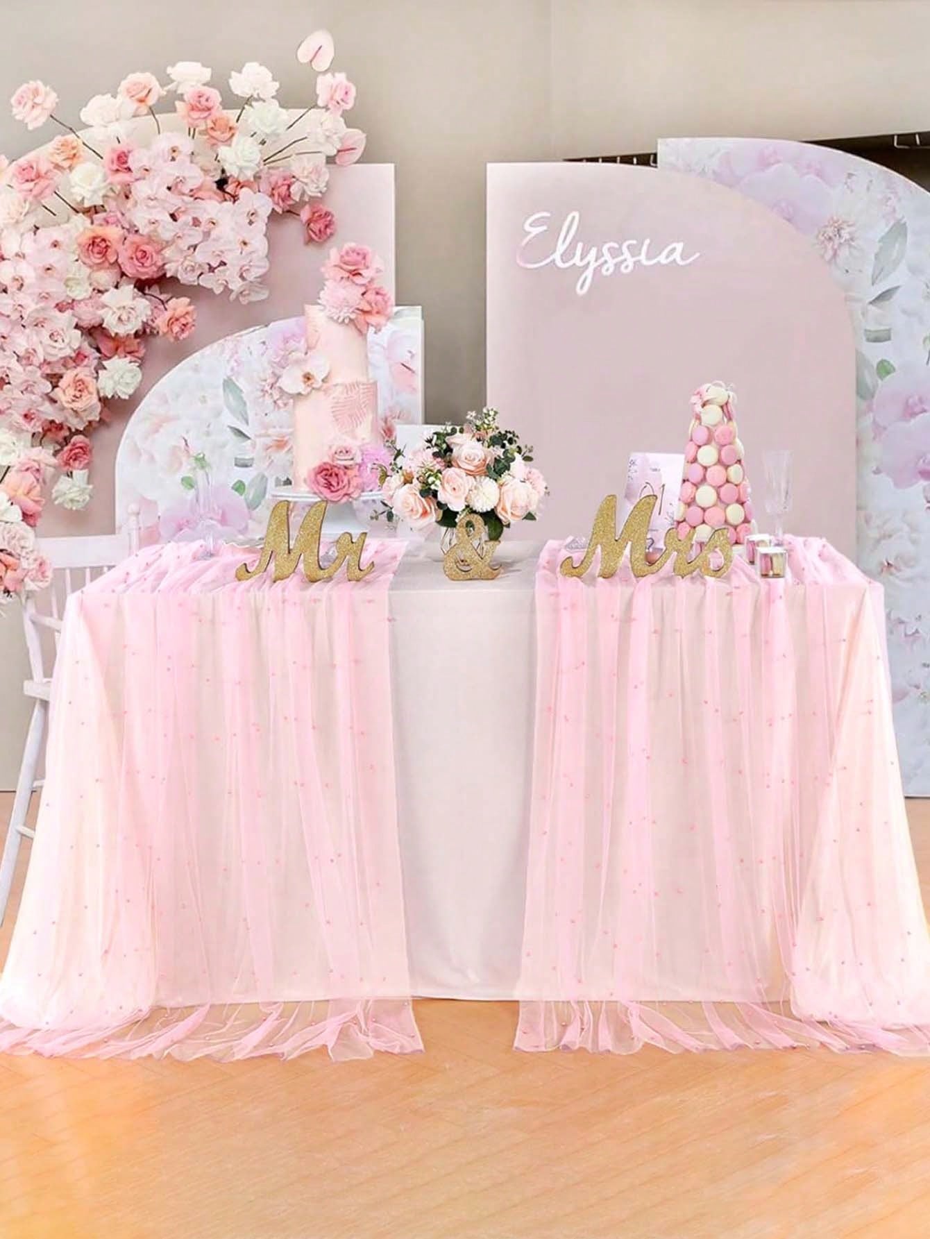Pink Pearl Gauze Tablecloth, Bohemian Country Style Cheesecloth Table Runner, Suitable For Baby Shower, Wedding, Summer Party, Home Decor, Gift