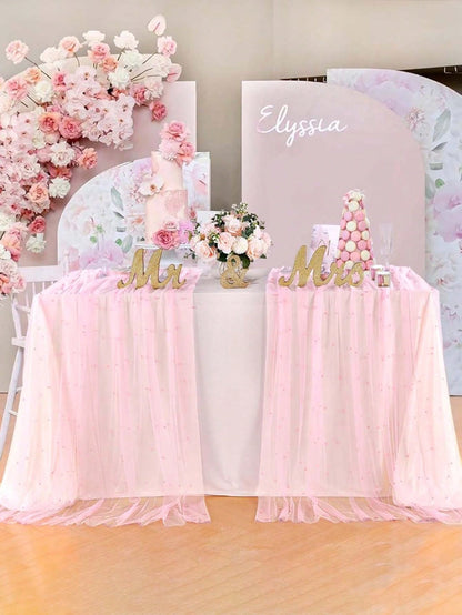 Pink Pearl Gauze Tablecloth, Bohemian Country Style Cheesecloth Table Runner, Suitable For Baby Shower, Wedding, Summer Party, Home Decor, Gift