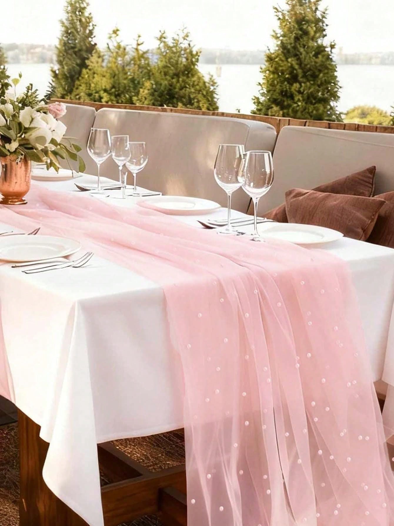 Pink Pearl Gauze Tablecloth, Bohemian Country Style Cheesecloth Table Runner, Suitable For Baby Shower, Wedding, Summer Party, Home Decor, Gift