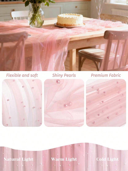 Pink Pearl Gauze Tablecloth, Bohemian Country Style Cheesecloth Table Runner, Suitable For Baby Shower, Wedding, Summer Party, Home Decor, Gift