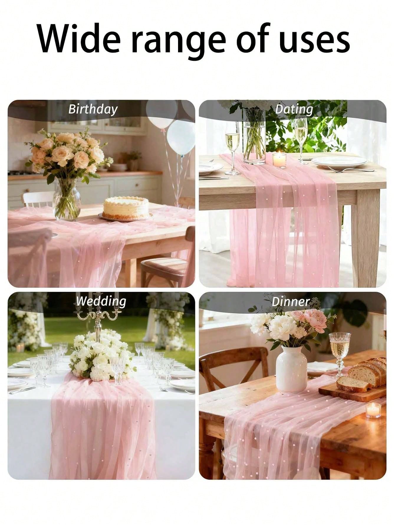 Pink Pearl Gauze Tablecloth, Bohemian Country Style Cheesecloth Table Runner, Suitable For Baby Shower, Wedding, Summer Party, Home Decor, Gift