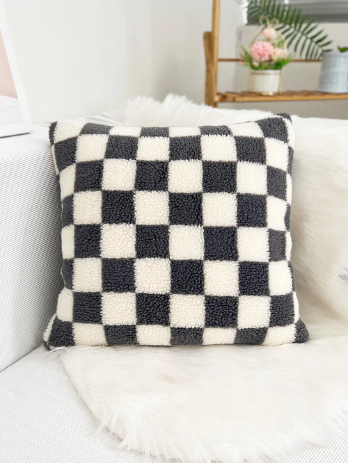 Plaid Pattern Plush Cushion Cover Without Filler