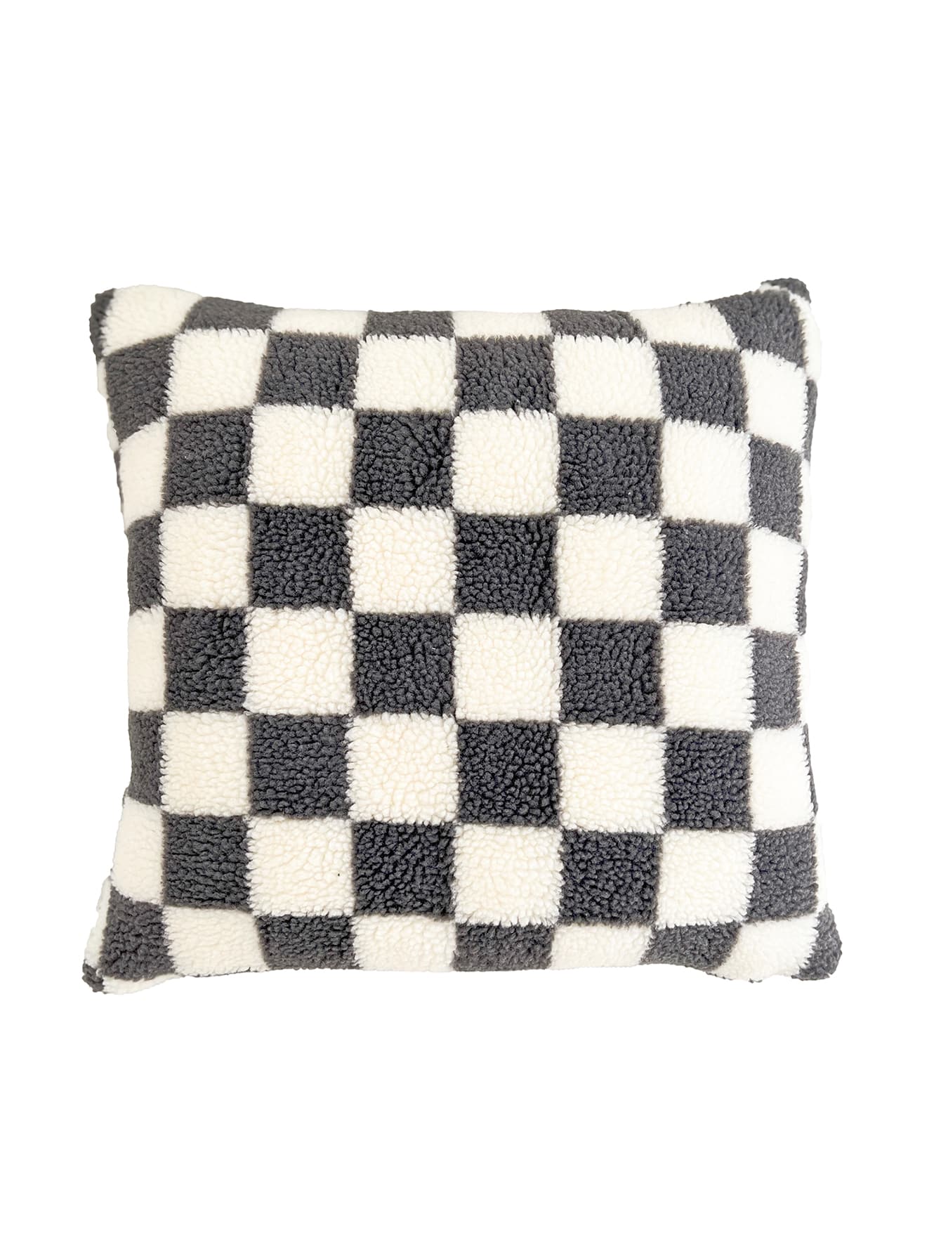 Plaid Pattern Plush Cushion Cover Without Filler