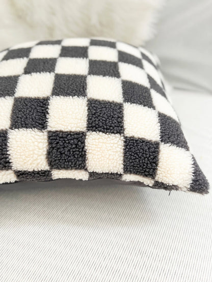 Plaid Pattern Plush Cushion Cover Without Filler