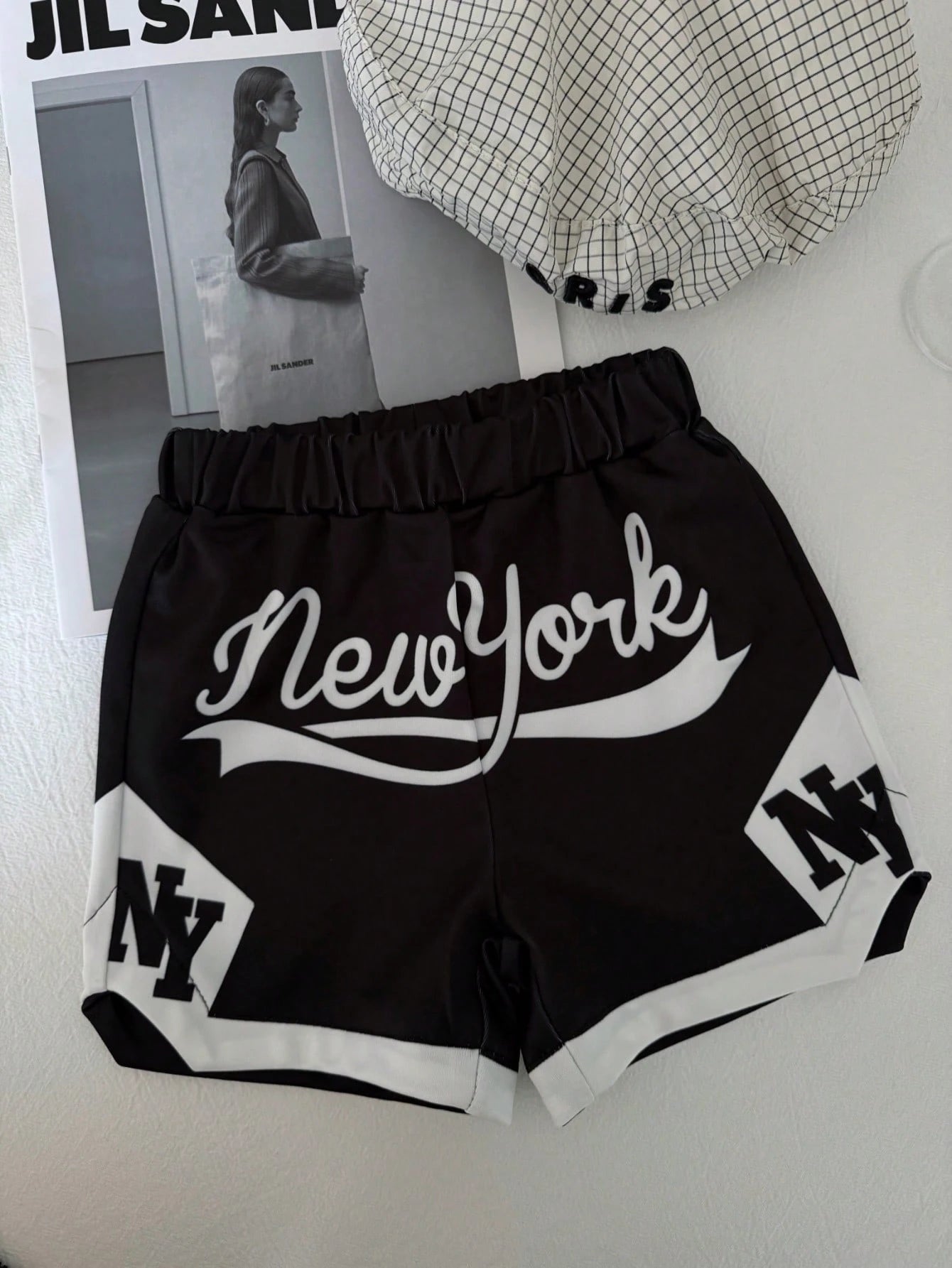Playful Pals 2pcs Infant Toddler Baby Boy Street Life Casual Graphic Street Fashion Beach Summer Black Reflective Ink Print Sports Jersey T-Shirt And Shorts Set